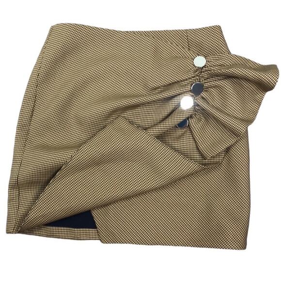 N12H Houndstooth Skirt S Exhibitionist Wrap Assym Ruffle Boho Fairy Acubi City - Picture 8 of 12